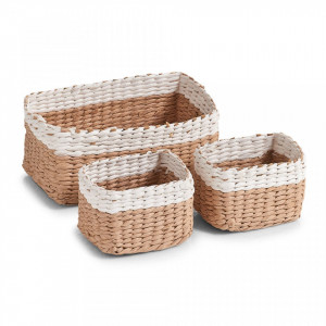 Set 3 cosuri maro/albe din hartie Mesh Storage Baskets Zeller