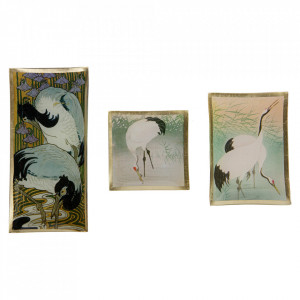 Set 3 platouri decorative multicolore din sticla Birds Be Pure Home