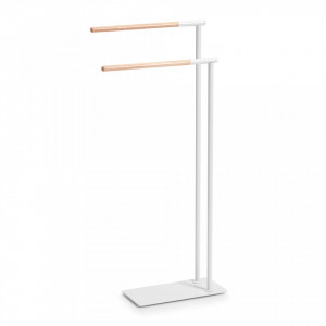 Suport alb/maro din metal si lemn pentru prosoape Towel Rack Rubber Zeller