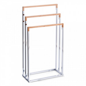 Suport argintiu/maro din metal si lemn pentru prosoape Towel Rack Bamboo Zeller