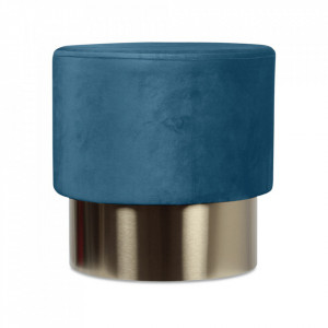 Taburet albastru din catifea cu baza aurie din metal 35x35 Serge Opjet Paris