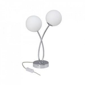 Veioza argintie/alba din metal si sticla cu 2 LED-uri 33,5 cm Mirella Brilliant