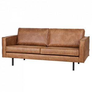 Canapea maro/neagra din piele si metal 190 cm Rodeo Cognac Be Pure Home