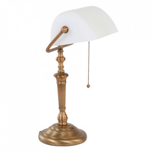 Lampa birou alba/maro bronz din sticla si metal 42 cm Ancilla Steinhauer