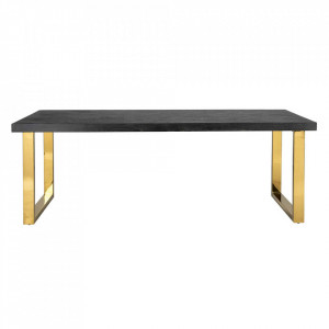 Masa dining neagra/aurie din lemn si inox 100x220 cm Blackbone Gold Richmond Interiors