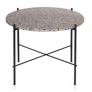 Masuta gri/neagra din terrazzo si metal 63 cm Vayen Woood