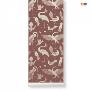 Rola tapet din hartie 53x1000 cm Katie Scott Birds Dusty Red Ferm Living