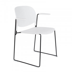 Scaun dining alb/negru din polipropilena si otel Stacks Arm White Label