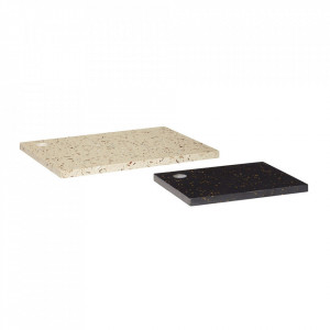 Set 2 tocatoare dreptunghiulare albe/negre din terrazzo Kitchen Stuff Hubsch