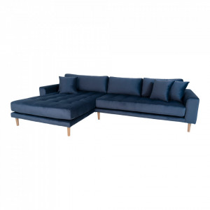 Canapea cu colt albastru inchis din catifea 290 cm Lido Left House Nordic