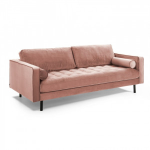 Canapea roz din catifea pentru 3 persoane Debra Kave Home