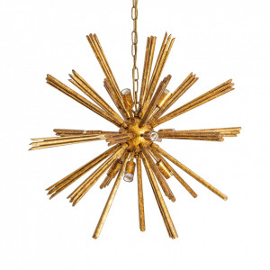 Candelabru auriu din lemn eucalipt si metal cu 9 becuri Gold Vical Home