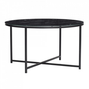 Masuta neagra din sticla si metal 80 cm Bitt Black Hubsch