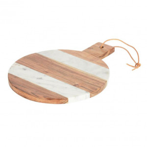 Platou pentru servire alb/maro din lemn de salcam si marmura 25x32 cm Valery Kave Home