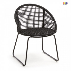 Scaun dining negru din otel si poliester pentru exterior Sandrine Black Kave Home