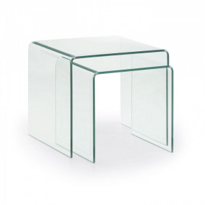 Set 2 mese cafea din sticla transparenta Burano Kave Home