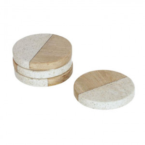 Set 4 coastere albe/maro din marmura si lemn de mango Augustine Kave Home