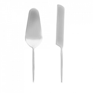 Set spatula si cutit argintiu din inox pentru prajituri Crisps La Forma