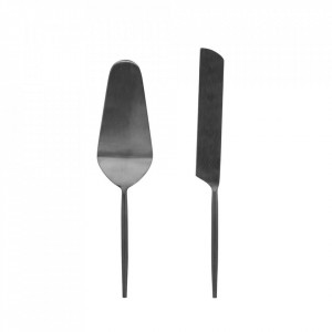 Set spatula si cutit negre din inox pentru desert Fer La Forma