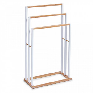 Suport alb/maro din MDF si lemn pentru prosoape Towel Rack Bamboo White Zeller
