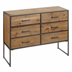 Comoda maro din lemn de brad si fier 110 cm Industrial Ixia