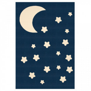 Covor albastru inchis pentru copii din polipropilena 140x200 cm Moon and Stars Zala Living