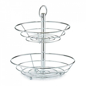 Fructiera cu 2 niveluri argintie din metal 26 cm Lanez Zeller