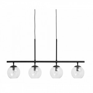 Lustra neagra/transparenta din fier si sticla cu 4 becuri Globe Black Nordal