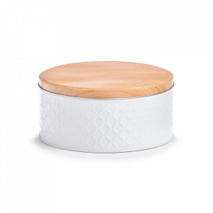 Recipient cu capac alb/maro din metal 9,3x20 cm Scandi Zeller