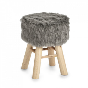 Scaunel rotund gri/maro din poliester si lemn 29 cm Yonce Zeller