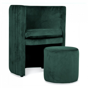 Set fotoliu si taburet verde din poliester si lemn Raphael Mint Opjet Paris