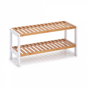 Suport maro/alb din lemn si MDF pentru incaltaminte Shoe Rack Bamboo Zeller