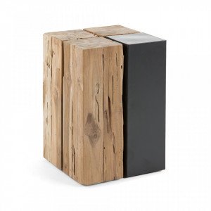 Taburet patrat din lemn tec si metal 30x30 cm Ognak La Forma