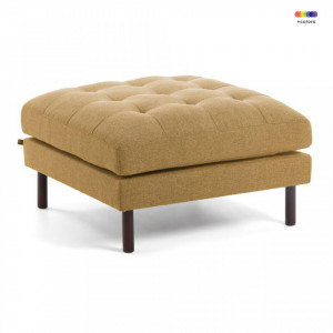 Taburet patrat galben mustar din textil si lemn 80x80 cm Debra Kave Home