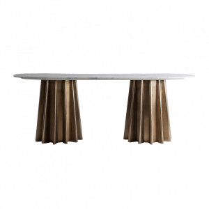 Masa dining alba/aurie din marmura si otel 100x200 cm Lezey Vical Home