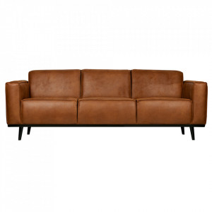 Canapea maro coniac/neagra din poliester si lemn pentru 3 persoane Statement Be Pure Home
