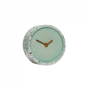 Ceas de masa rotund verde/maro din ciment si alama 13 cm Green Clock Hubsch