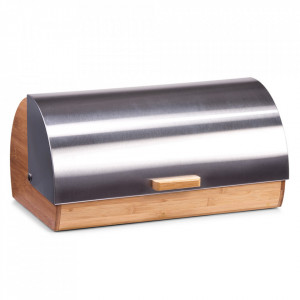 Cutie cu capac maro/argintie din lemn si inox pentru paine Maxa Zeller