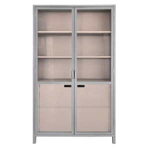 Dulap gri/verde din lemn si sticla 200 cm Nude Display HK Living