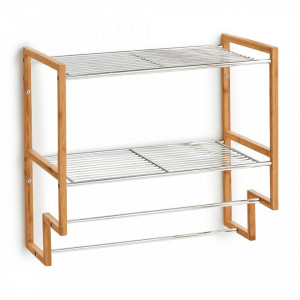Etajera argintie/maro din metal si lemn 46 cm pentru perete Bathroom Shelf Bamboo Zeller