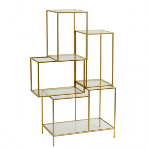 Etajera aurie/transparenta din metal si sticla 126 cm Gold Glass Nordal