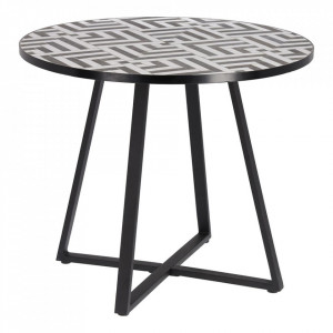 Masa dining alba/maro din ceramica si otel pentru exterior 90 cm Tella La Forma