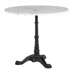 Masa dining alba/neagra din marmura si metal 80 cm Lobos Ixia