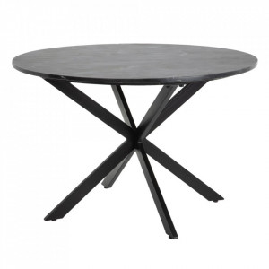 Masa dining rotunda neagra din marmura si metal 120 cm Marble Ixia