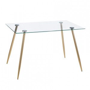 Masa dining transparenta/aurie din sticla si metal 80x120 cm Room Ixia
