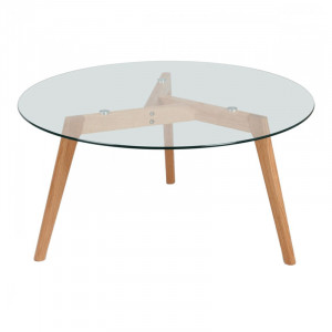 Masa dining transparenta/maro din sticla si lemn 110 cm Fiord Opjet Paris