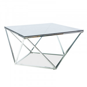 Masuta de cafea argintie din sticla si metal 80x80 cm Lawa Signal Meble