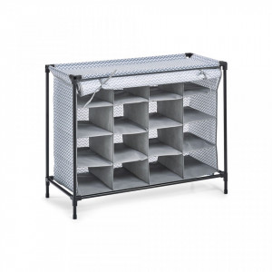 Organizator gri/alb din fleece si metal Textile Shoe Rack Black Zeller