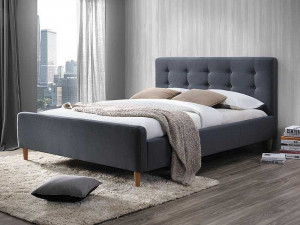 Pat gri din lemn si textil 160x200 cm Pinko Signal Meble