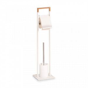 Perie toaleta cu suport hartie igienica din metal si lemn Toilet Set Bamboo Zeller